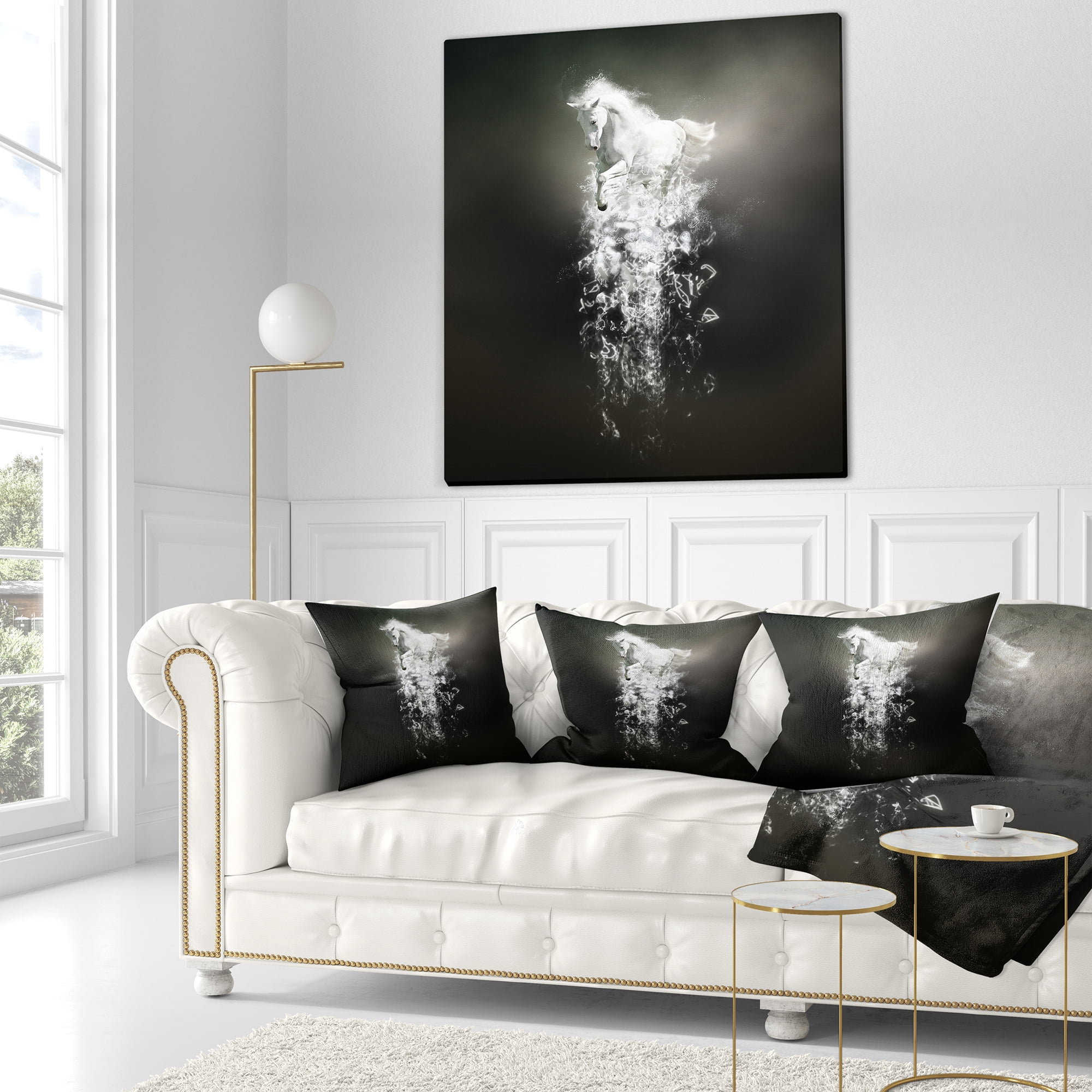 Designart Fantasy White Horse Running - Animal Throw Pillow - 18x18