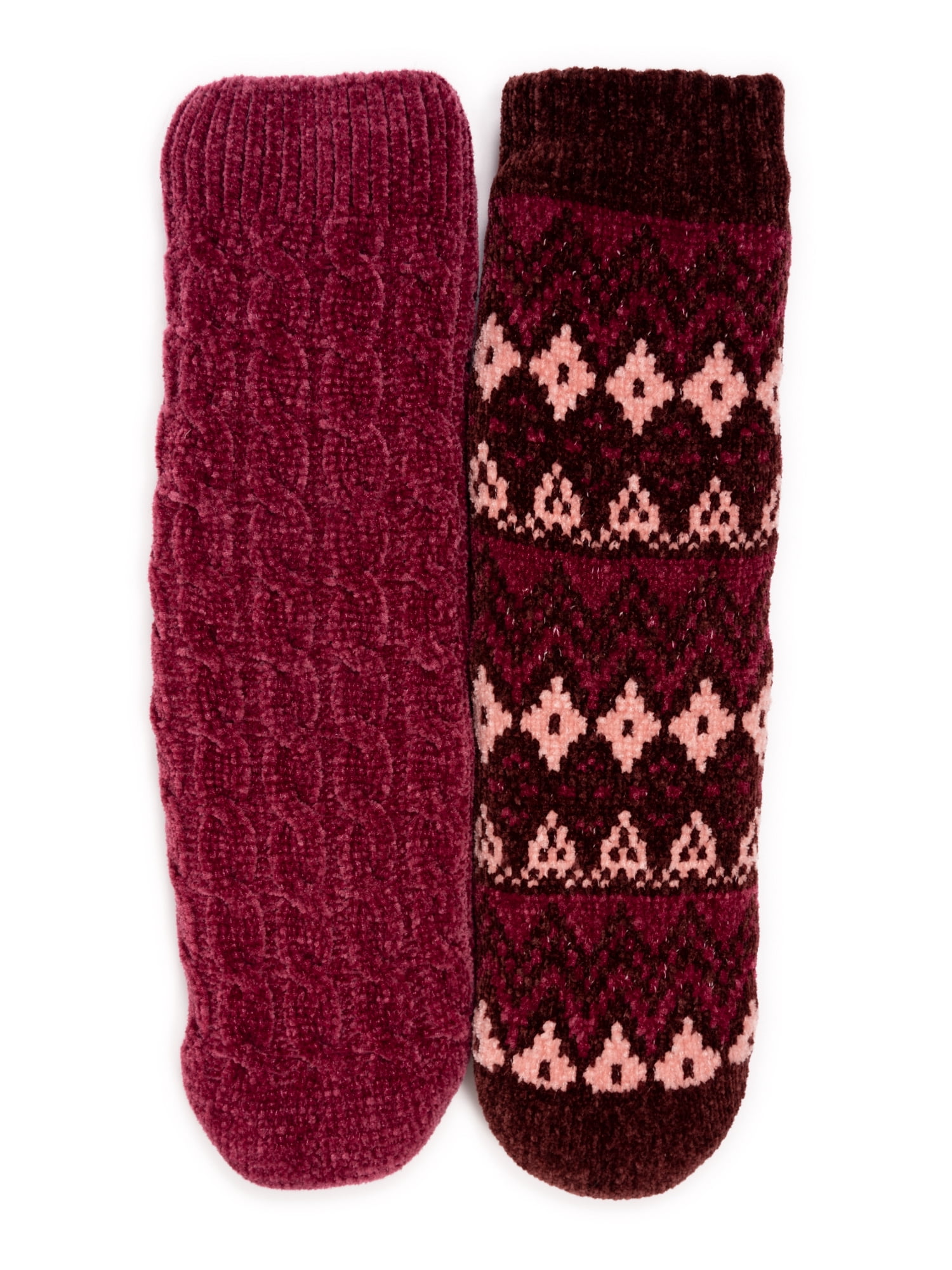 MUK LUKS Women's Tall Rib Cuff Cabin Socks, 2-Pack, S-XL