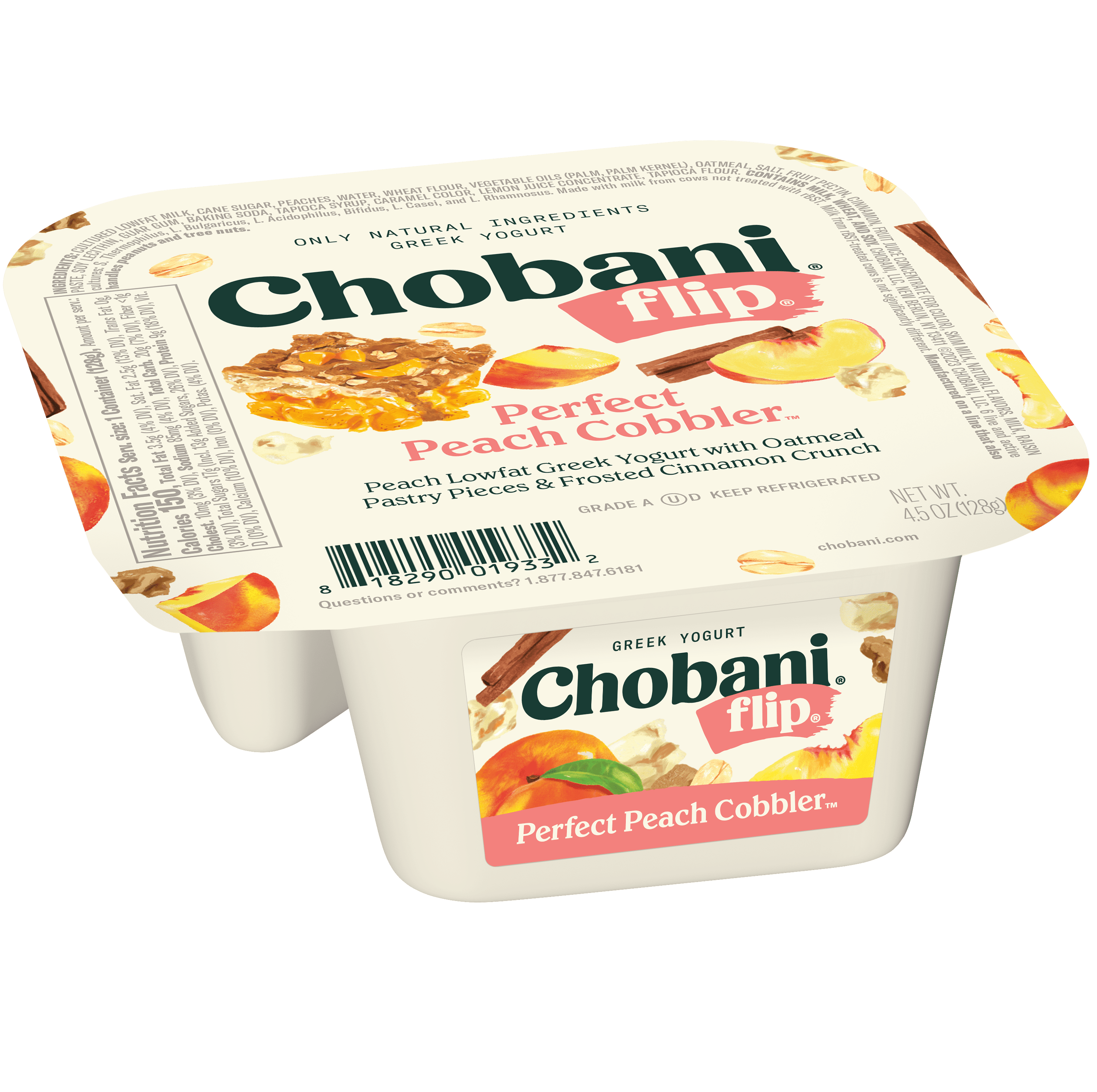 Chobani Flip Low-Fat Greek Yogurt, Perfect Peach Cobbler 4.5 oz Cup
