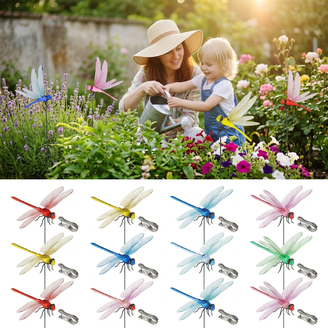 Libelle Staafclips – 8 Kleurrijke Nep-Libellen – Realistisch Tuin Decor & Vliegenverschrikker – Voor Binnen & Buiten