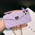 thumbnail image 2 of Wallet Case Compatible with iPhone 12 Pro, Purse Flip Card Holder Soft Silicone Case Cover with Handstrap & Long Pearl Crossbody Chain (Purple, iPhone 12 Pro), 2 of 14