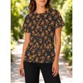 thumbnail image 3 of Women's Short Sleeve Orange Florals on Black Shirts Casual Crew Neck All-Over Pattern Summer Tops, 3 of 6