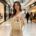 thumbnail image 2 of Artisanal Boho Look, Tote Bag — Handmade Straw Rattan Handbag, Summer Beach Travel Tote, And Woven Purse With 9.4x7.1x2.8 Inch Rattan Design For Vacation, 2 of 6