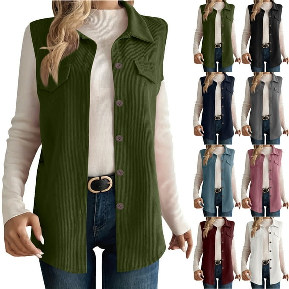Womens Vest Dressy Casual Women's Fashion Solid Color Sleeveless Blouses Turndown Collar Tank Coat Womens Winter Clothes Army Green L