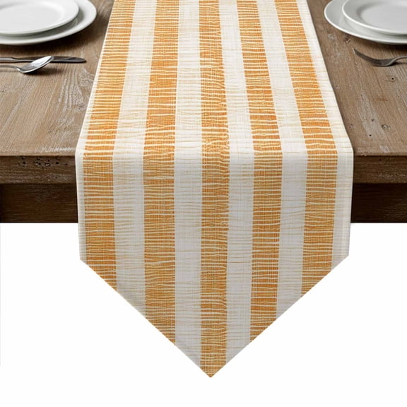 Burnt Orange Striped Table Runner Linen Burlap Table Runner 108 Inches Long Farmhouse Vintage Stripes Dresser Scarves for Kitchen Island Coffee Dining Room Party Wedding Holiday Decoration 13"x108"