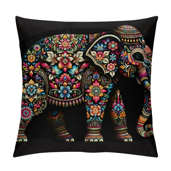 PHYHOO Short Plush Pillow Covers Mandala Floral Elephant Square Pillow Case for Bedroom, Sofa, Car Decoration Both Sides