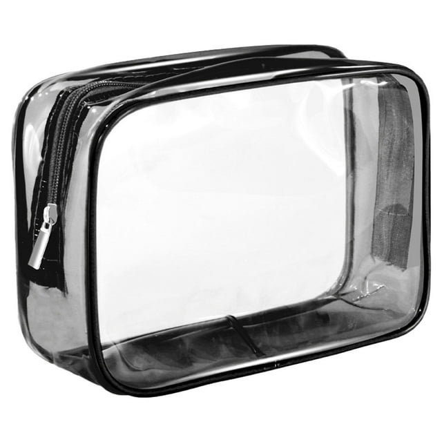 Bolsa de cosméticos transparente de PVC impermeable, bolsa de cosméticos transparente de viaje portátil con cremallera negra