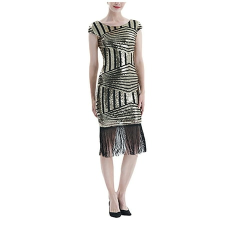 

uikmnh Women s Vintage 1920s Sequin Beaded Tassels Party Night Flapper Gown Dress