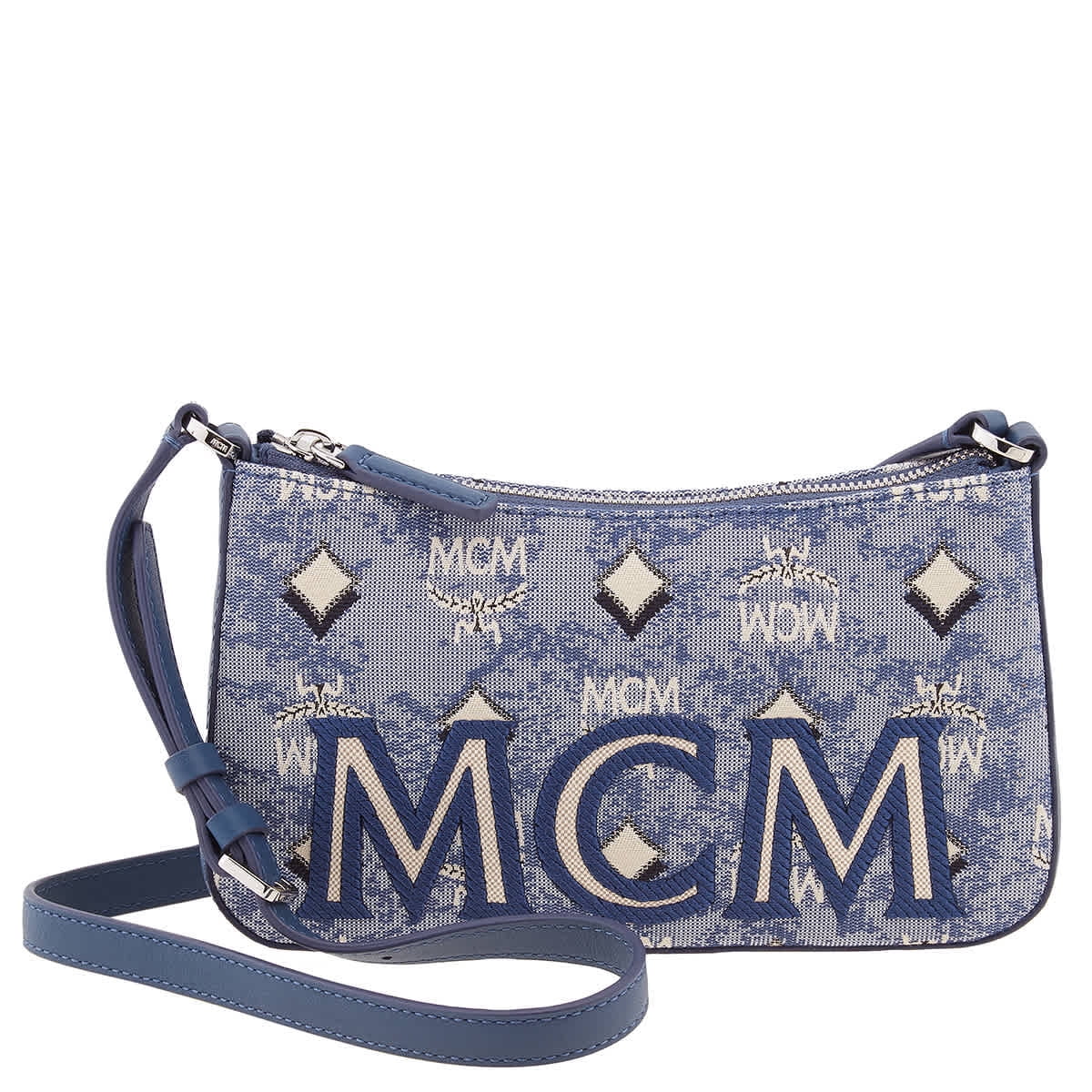 MCM Designer Women's Blue Crossbody Handbag with Double Handle and