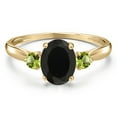thumbnail image 3 of Gem Stone King 10K Yellow Gold Black Onyx and Green Peridot 3-Stone Ring for Women | 1.84 Cttw | Oval 8X6MM | Gemstone December Birthstone | Size 8, 3 of 6