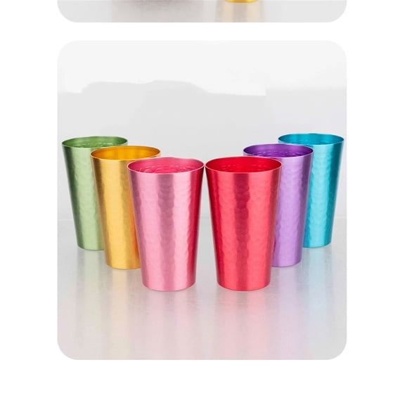 Colorful Aluminum Drinking Cups Set of 6, Colored Metal Tumblers, Shatter Resistant, Stackable, 6 Metallic Colors- 15.8 Ounces/450ml