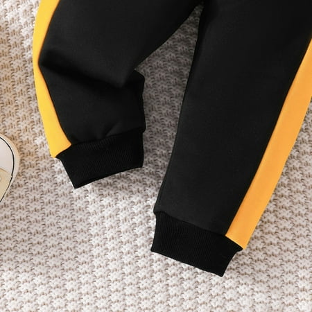 

LYCAQL Toddler Boy Clothes Toddler Boys Long Sleeve Patchwork Color Pocket Tops Solid Color Pants Two Piece Casual Sports (Yellow 3-4 Years )