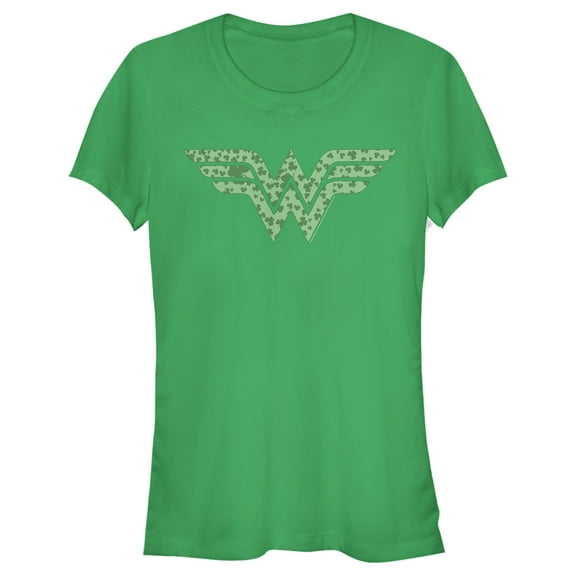 Junior's Wonder Woman St. Patrick's Day Wonder Woman Shamrock Logo Graphic Tee Kelly Green X Large