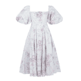 thumbnail image 4 of PENGXIANG Robe pour Femmes Adulte Imprimé Fleuri/couleur Unie Manches Courtes Bouffantes Col Carré Robe Féminine, 4 of 5