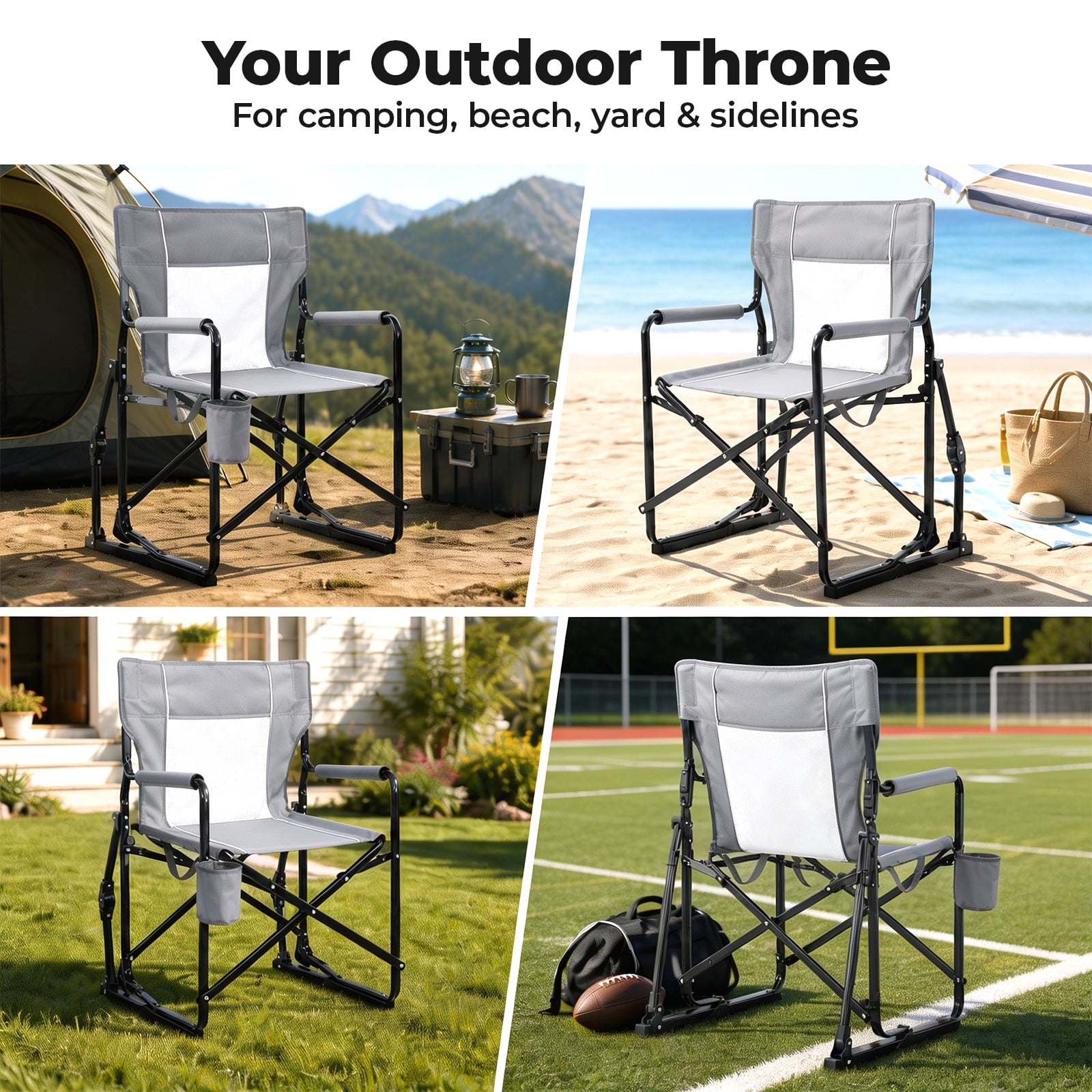 Alvantor Outdoor Folding Rocking Camping Chair, Portable Mesh Lawn Chairs with Comfortable Mesh Backrest, Waterproof Armrests and Sturdy Frame