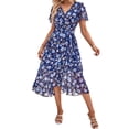 thumbnail image 1 of Vestido PRETTYGARDEN Cruzado con Cuello en V, Floral, con Cinturón, Talla M, 1 of 7