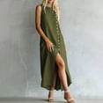 thumbnail image 7 of Guieoi Summer Dresses for Women under $10 Plus Size Decorative Button Cotton-Linen Loose-Fit Sleeveless Slit Hem Maxi Dress Green M, 7 of 7