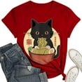 thumbnail image 4 of Womens Anime Cat Ramen Graphic T-Shirts Japanese Funny Graphic Short Sleeve Tees Kawaii Cat Anime Gifts Tops, 4 of 5