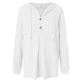 thumbnail image 4 of larppty Women's Hoodies Buttons Collar Hooded Sweatshirts Drawstring Casual Pullover Tops 2025 Fall Outfits (White, XXL), 4 of 7
