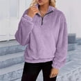 thumbnail image 5 of JGGSPWM Women Quarter Zip Sherpa Pullover Fleece Fuzzy Cropped Oversized Sweatshirts Long Sleeve Casual Fall Warm Winter Coat Purple XXL, 5 of 6