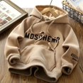 thumbnail image 1 of Sudadera con capucha gruesa con forro polar para niños, ropa informal de moda con letras bordadas, nuevo estilo, para mediana a grande, invierno, 2023, 1 of 5