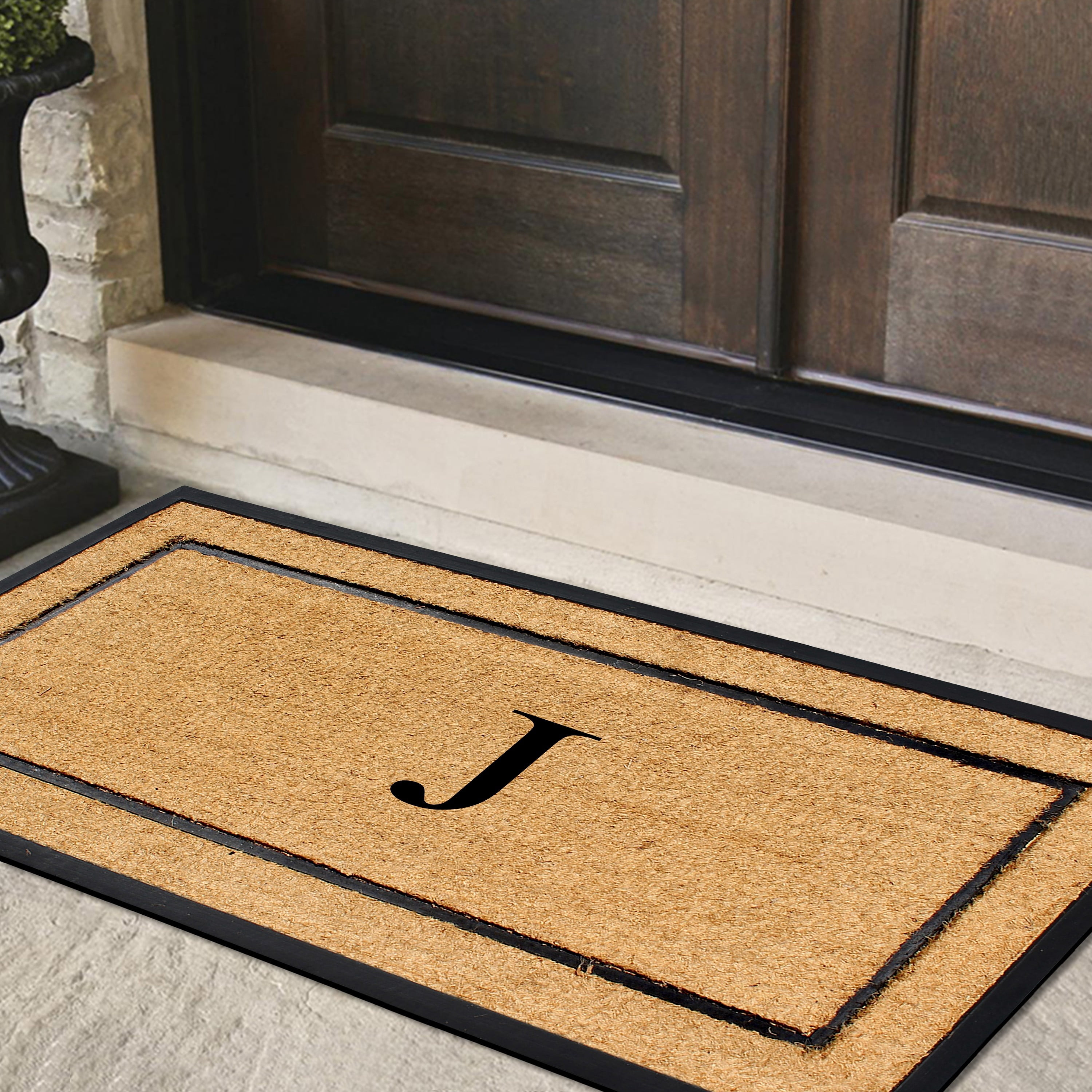 A1HC Natural Coir Monogrammed Doormat, Heavy-Duty Thin Profile Front Door Mat - 30"x60"