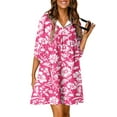 thumbnail image 2 of Womens 2024 Summer Ruffle Short Sleeve Floral Sundress V Neck Tunic Dress Casual Loose Flowy Swing Shift Dress Mini Dress, 2 of 5