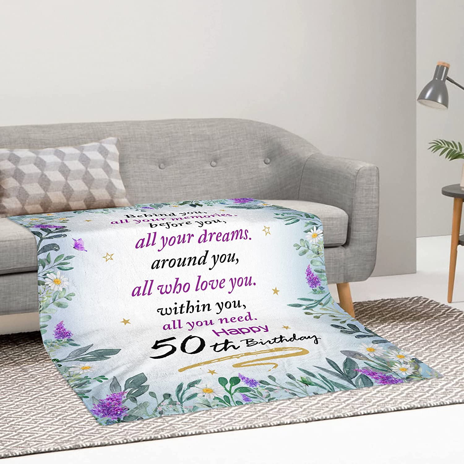50th Birthday Gifts for Women Blanket 60x50in, 50th Birthday Gifts for Her,  50th Birthday Decorations for Women, 50 Year Old Birthday Gifts for Women