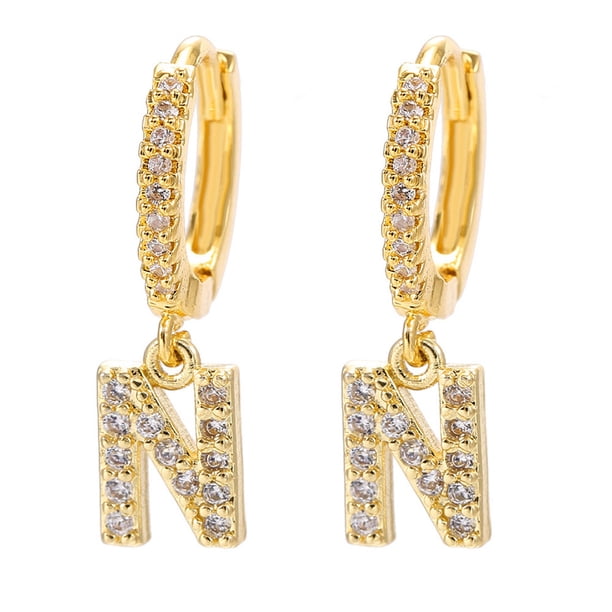 Xihbxyly Pendientes Delicados, Aros con Iniciales de Diamantes de Imitación Brillantes, Diseño de Letras Del Alfabeto Chapadas En Oro, Accesorio Elegante para Cualquier Atuendo, Ocasiones Especiales,