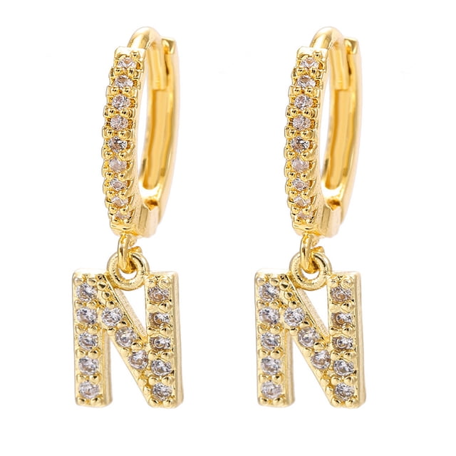 LSLJS Dainty Gold Plated Initial Hoop Earrings Letter Alphabet Dangle Earrings Fashion Sparkly Rhinestone Letter Initial Pendant Drop Earrings for Women Valent