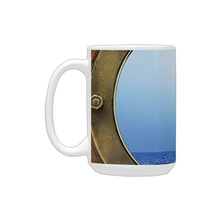 

Ocean Nautical r Ocean Decor Ship Porthole Sailor with Ocean View Coastal Marine Maritime Rustic Woo Ceramic Mug (15 OZ) (Made In USA)
