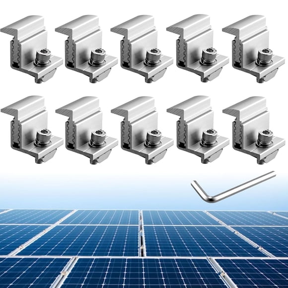 Anbte 10 Pcs Pince d'Extrémité pour Panneau Solaire, 30-50mm Réglable, Supports Z pour Panneaux Solaires Incluent 10 Vis M8, Pinces d'Extrémité en Aluminium pour Panneau Solaire PV
