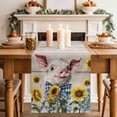 thumbnail image 2 of Table Runner 108 Inches Long for Kitchen Dining, Cute Pig Dresser Scarf Farmhouse, Dining Table Decorations for Wedding/Parties, Yellow Sunflowers Beige Wooden Vintage Art 13 x 108 In, 2 of 8