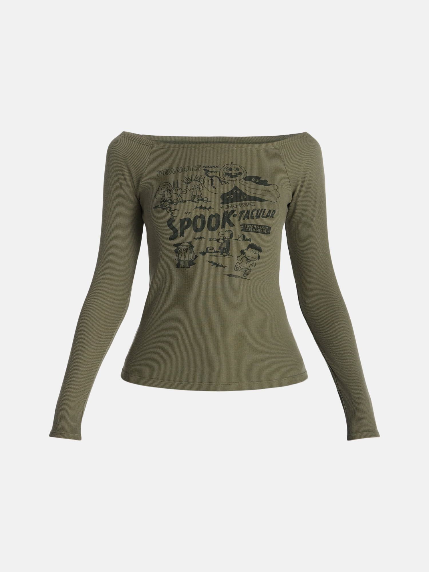 Peanuts Women's Halloween Graphic Tee with Long Sleeves, Sizes XXS-XXL