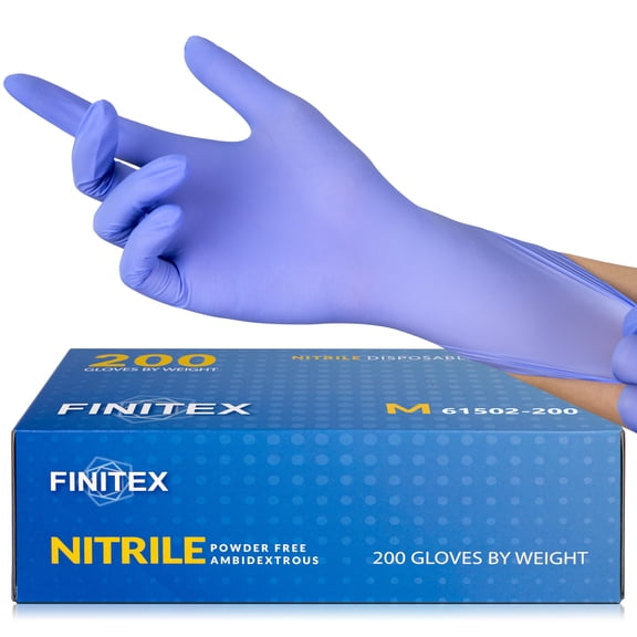 FINITEX Nitrile Gloves Disposable 200 Count, Food Safe, Latex-Free for Household Use, Commercial Kitchen & Cleaning, Blue, Medium