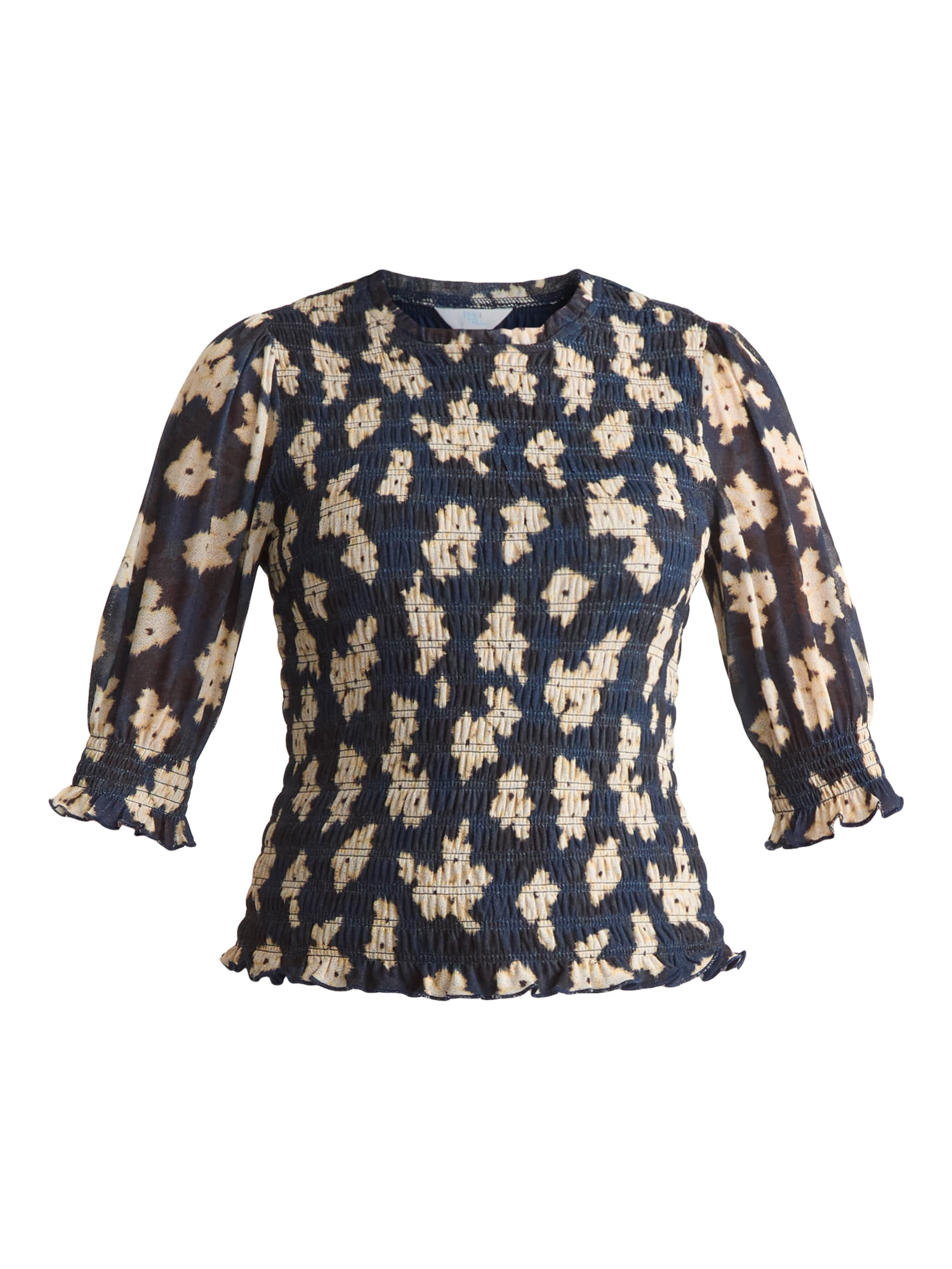 Time and Tru Women's Smocked Mesh Top, Sizes XS-XXXL
