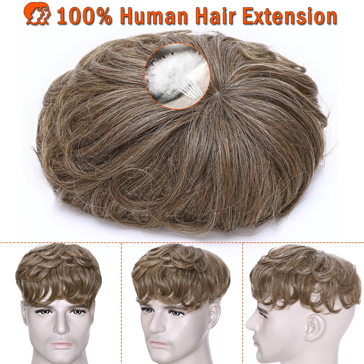 SEGO Human Hair Topper Clip in Hair Extension Hairpiece Hair Toupee with Hair Loss Thinning Hair Gray for Women/Men