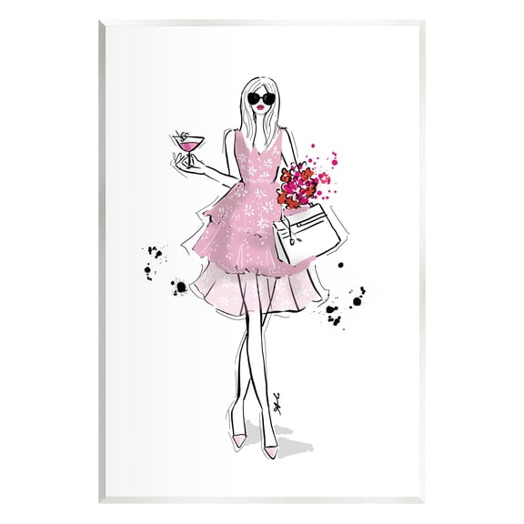 Stupell Industries Glam Fashion Party Girl Graphic Art Unframed Art Print Wall Art, Design by Alison Petrie