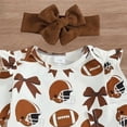 thumbnail image 4 of Pandaie Baby Girls Outfit Long Sleeve Football Bow Print Bodysuit Sleeveless Corduroy Overall Dress Matching Bow Headband Fall Game Day Play Sets Brown,6-12 Months, 4 of 7