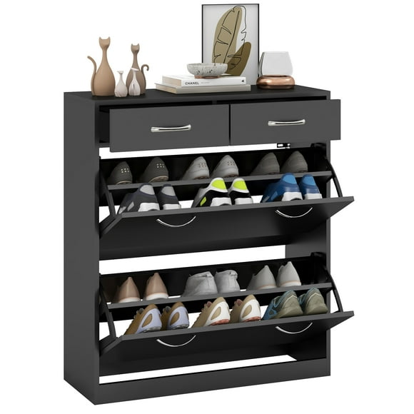 HOMCOM Armoire à Chaussures d'Entrée avec 2 Tiroirs Basculants pour 12 Paires de Chaussures