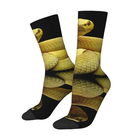 Cauagu Yellow White-Lipped Pit Viper Print Crew Socks for Women and Men,Adult Athletic Running Socks 1-Pair Sports Socks Work Gear Socks with Moisture Wicking