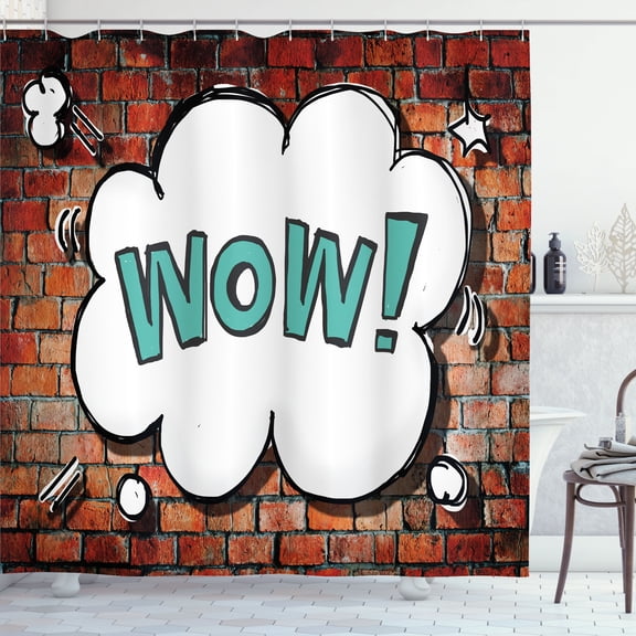 Ambesonne Brick Wall Shower Curtain, Words Cracked Brick Wall, 69"Wx70"L, Multicolor