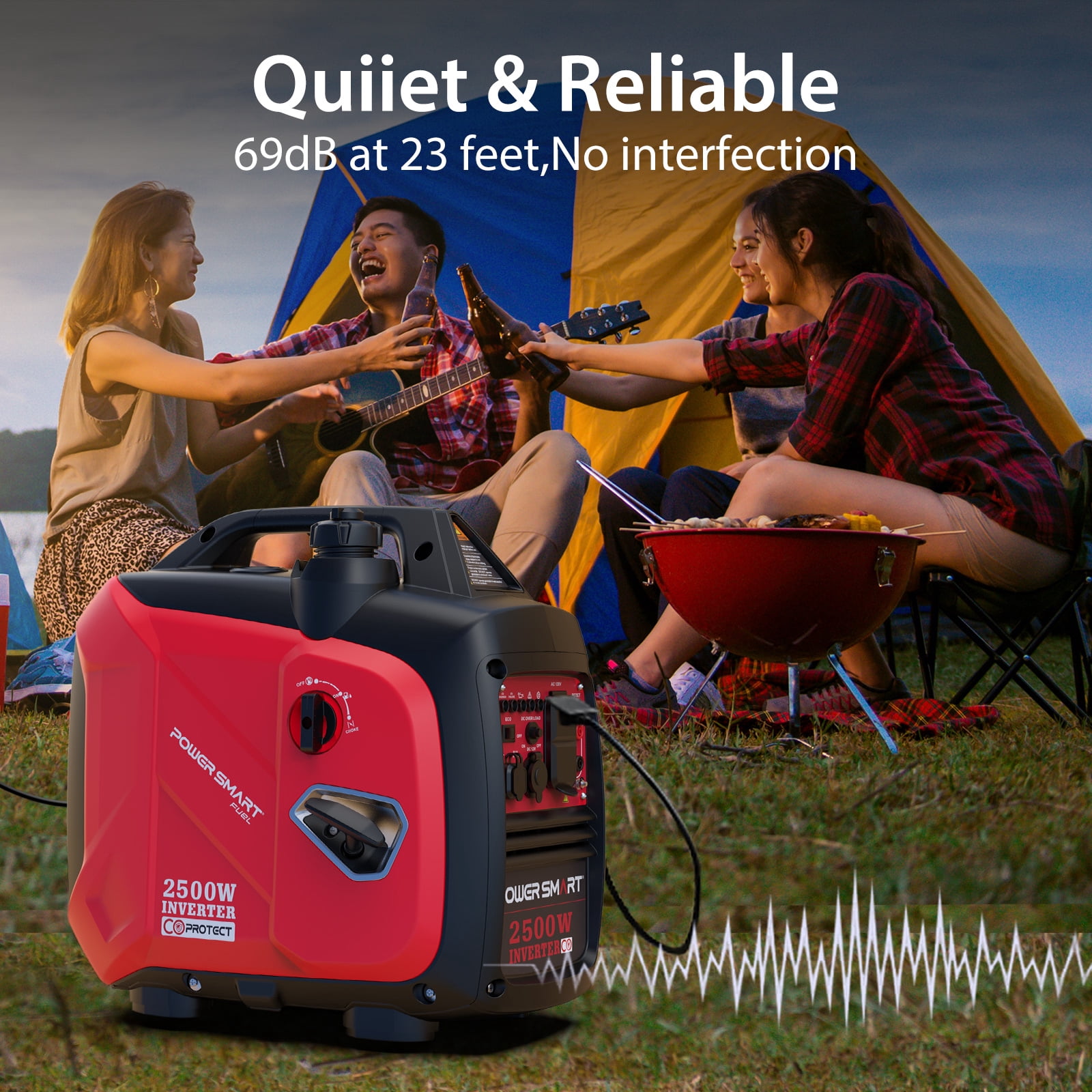 PowerSmart 2500W Portable Inverter Gas Generator, CO Detect Super Quiet for Camping Home Use,2PCS