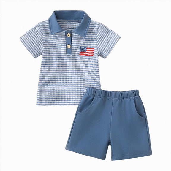 Duqingm Infant Toddler Baby Boy 4th of July Outfits 12 18 24 Months 2T 3T 4T 5T Patriotic 2Pcs Clothes 4th of July Toddler Baby Boy Summer Outfit(Blue,3-6 Months)