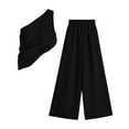 thumbnail image 7 of SZJXBUY Women's Solid Color V-Neck Top & Pants Two-Piece Set Dressy Casual Off Shoulder Sleeveless Wide-Leg Pants Set Elegant Beach Outfit Black,M, 7 of 7