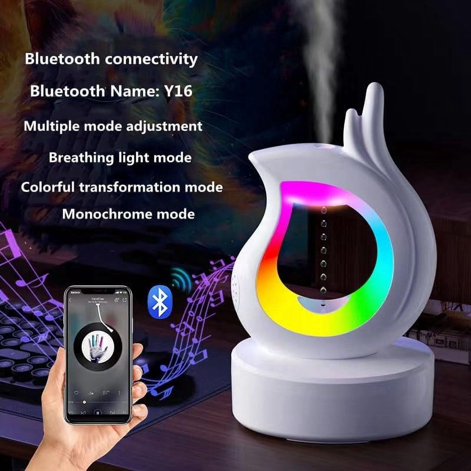 Anti Gravity Humidifier Water Drop Bluetooth Speaker with RGB LED Night Light 450ml Mist Humidifier Bedside Lamp Desktop Humidifier Auto Power-Off Protection for Large Room Bedroom Home Office