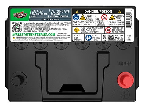 Interstate Batteries Automotive Battery 12V 55Ah (Group Size 35) 650CCA  AGM Auto Battery Replacement for Cars, SUVs, Sedans, Trucks (MTX-35)