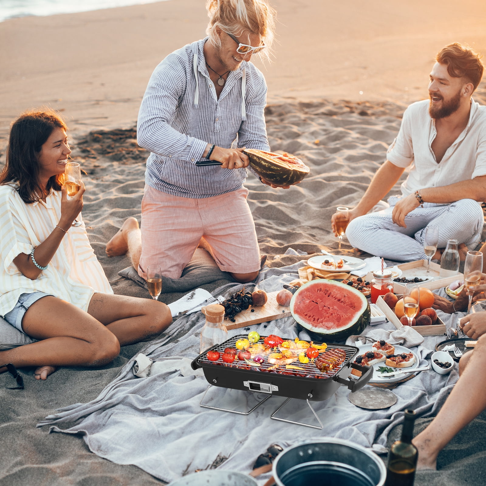 Portable Iron Charcoal BBQ Grill for Camping and Picnics Beach,Tabletop Outdoor Barbecue Smoker,Small BBQ Grill for Outdoor Cooking Backyard