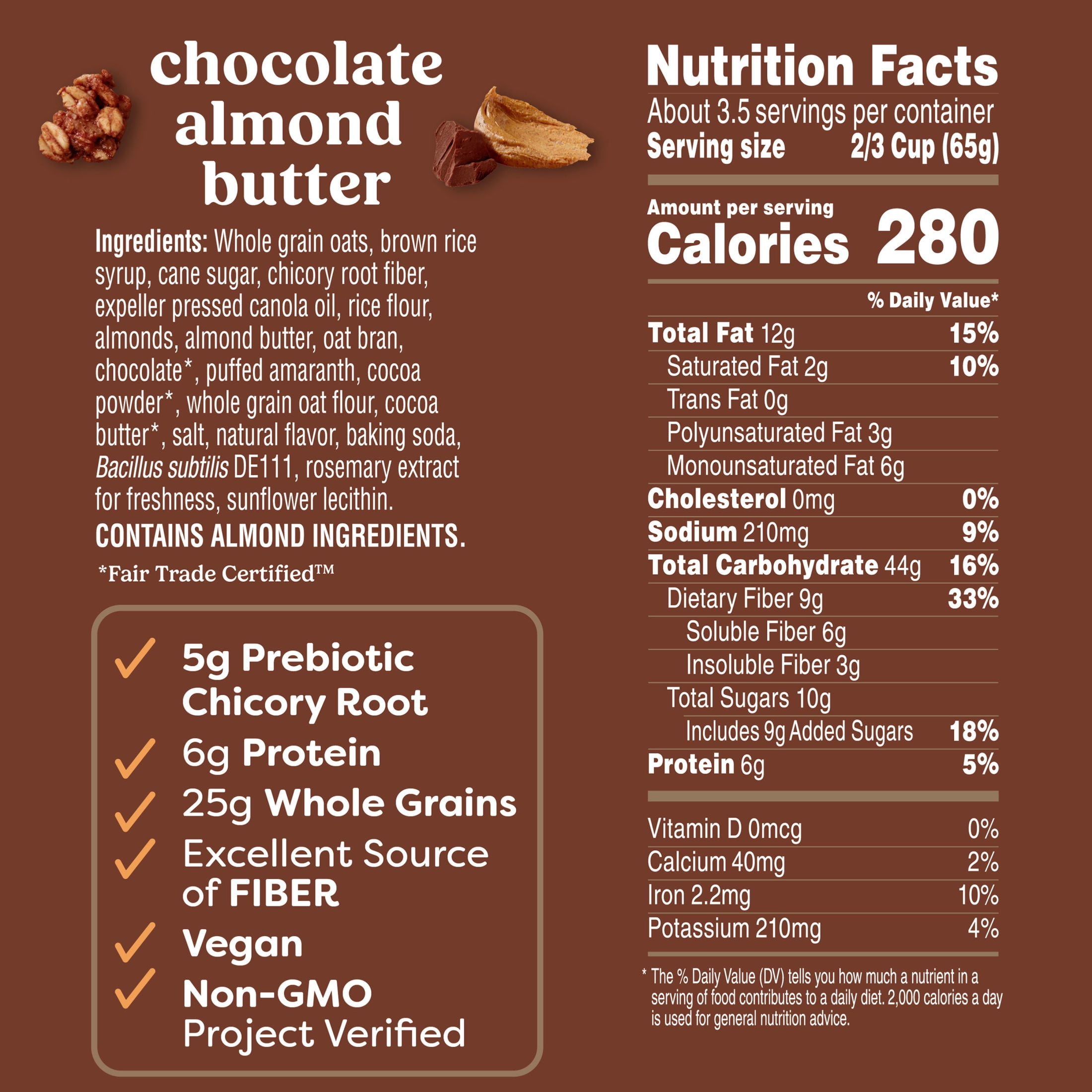 (5 pack) Kashi Gut Health Chocolate Almond Butter Granola, Prebiotics and High Fiber Bag, 8 oz