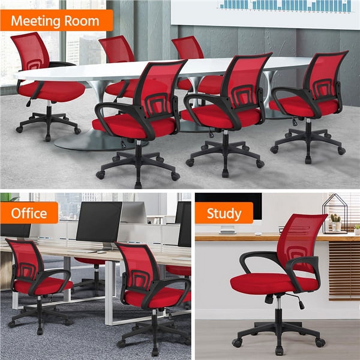 Alden Design Ergonomic Adjustable Mid Back Mesh Swivel Office Chair with Armrests, Red